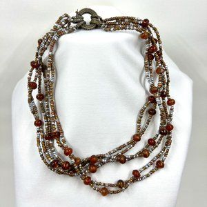 Nine West 14” Wood and Metal Beaded Necklace